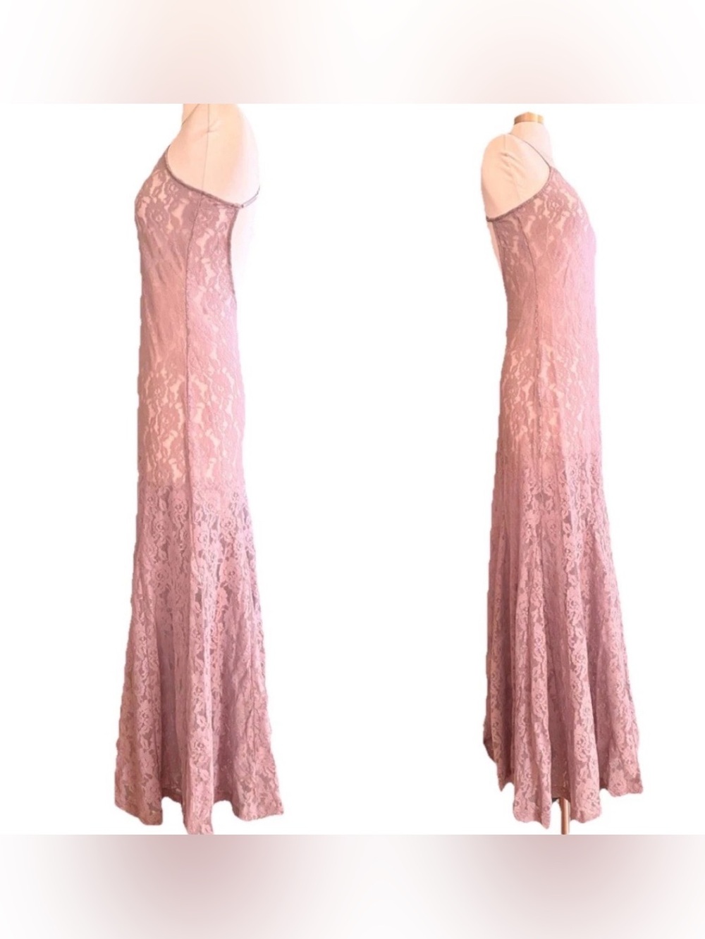 Anthropologie Lace Godet Maxi Slip Dress Mauve Lace Open Back Size M NWT - Picture 6 of 9